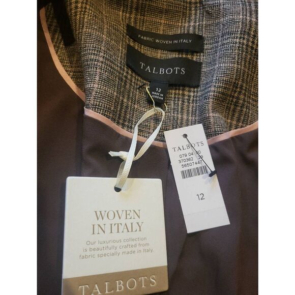NWT Talbots Blazer Women's 12 Brown Glen Plaid Luxe Italian Wool Double Breasted - Picture 4 of 6